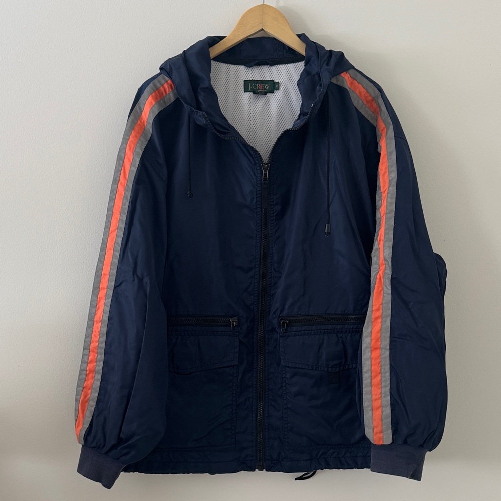 J. Crew RARE Oarsman 90’s Rain Windbreaker Reflective Full Zip Jacket Size XL